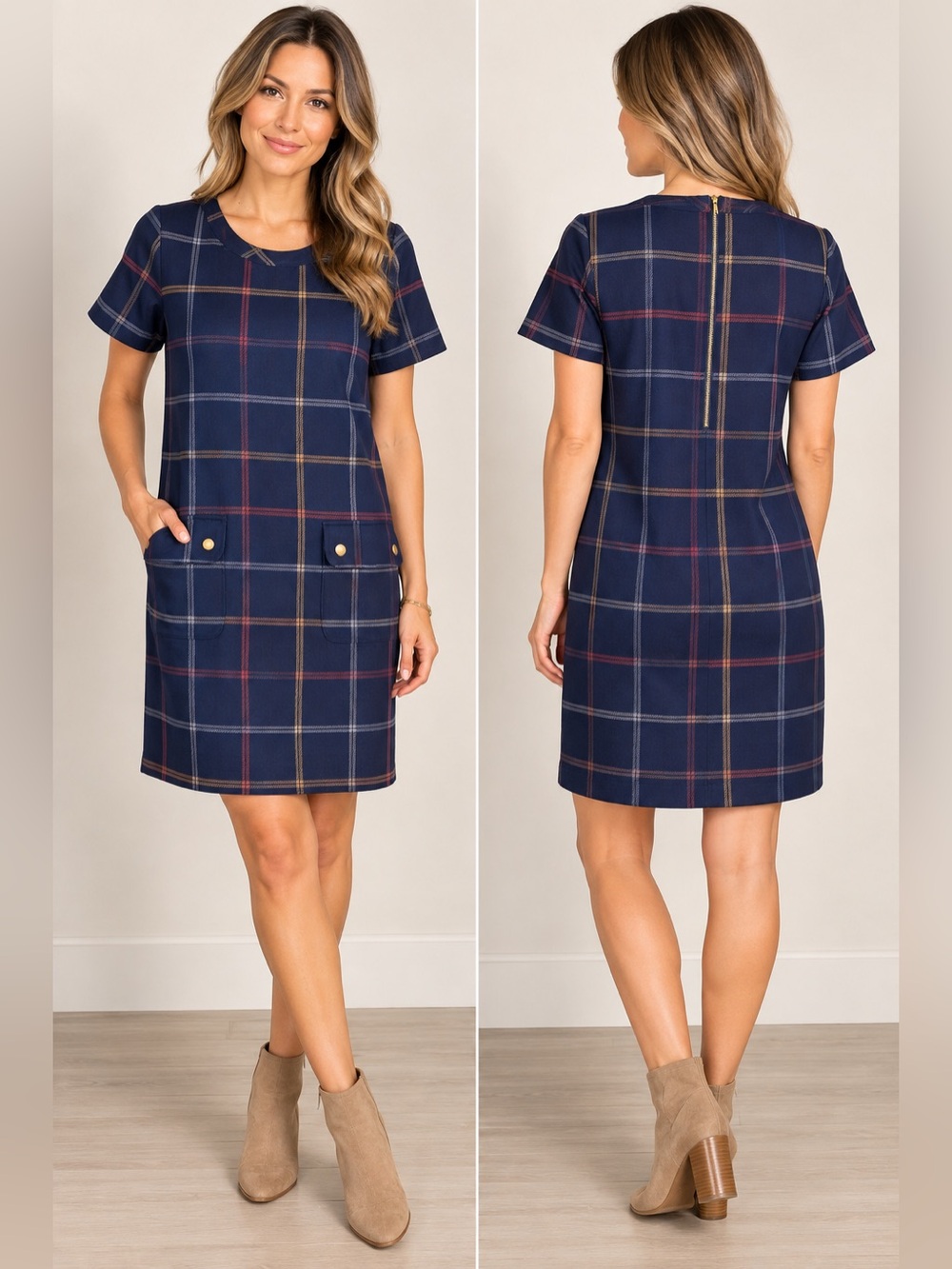 J.Crew Mod Plaid Shift Dress Navy
Size 4